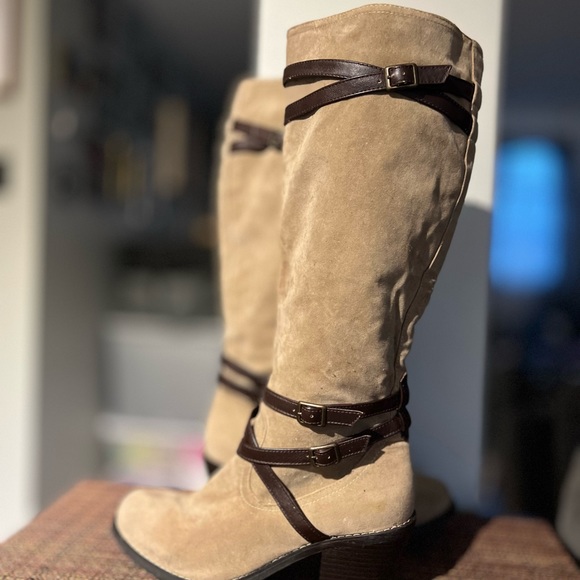 EUC Rampage madalena tan mid calf zip strappy boots size 7.5 women’s - Picture 3 of 11